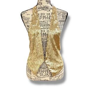 NWT A/X Armani Exchange Women’s Size M Gold Metallic Sequin Vest 100% Silk